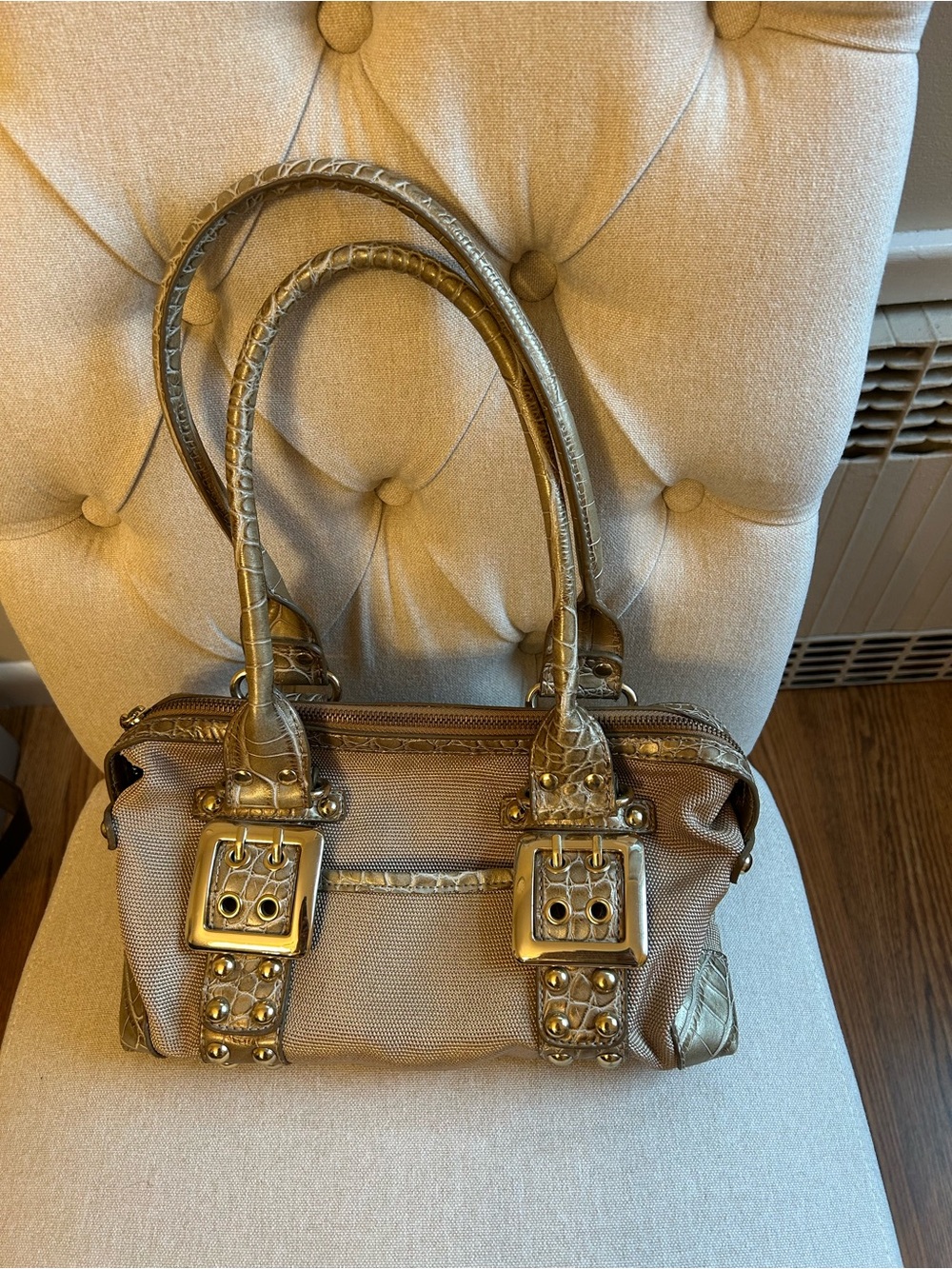Kathy Van Zeeland Y2K Vintage Canvas Croc  Buckle Shoulder Bag -Like New